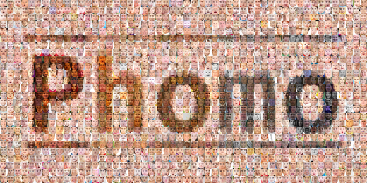 Photo mosaic of the word "Phomo" made of faces